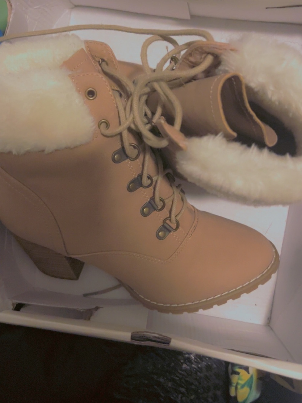 Cato Tan Lace-Up Faux Fur Ankle Heeled Boots